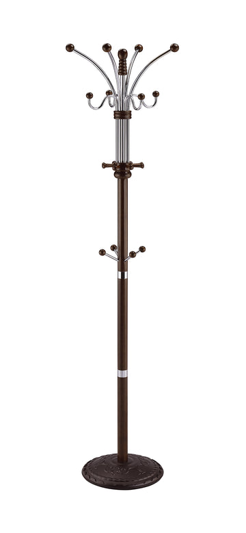 73" Tall Chrome And Wood Coat Rack, Espresso Finish Multicolor Wood