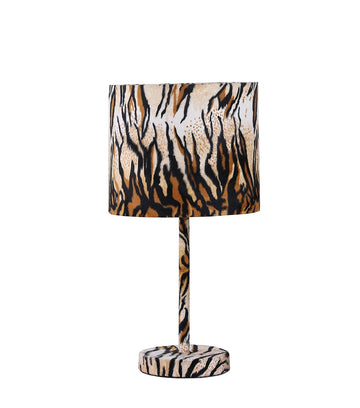 19.25" Faux Suede Tiger Print Metal Table Lamp Tiger Metal