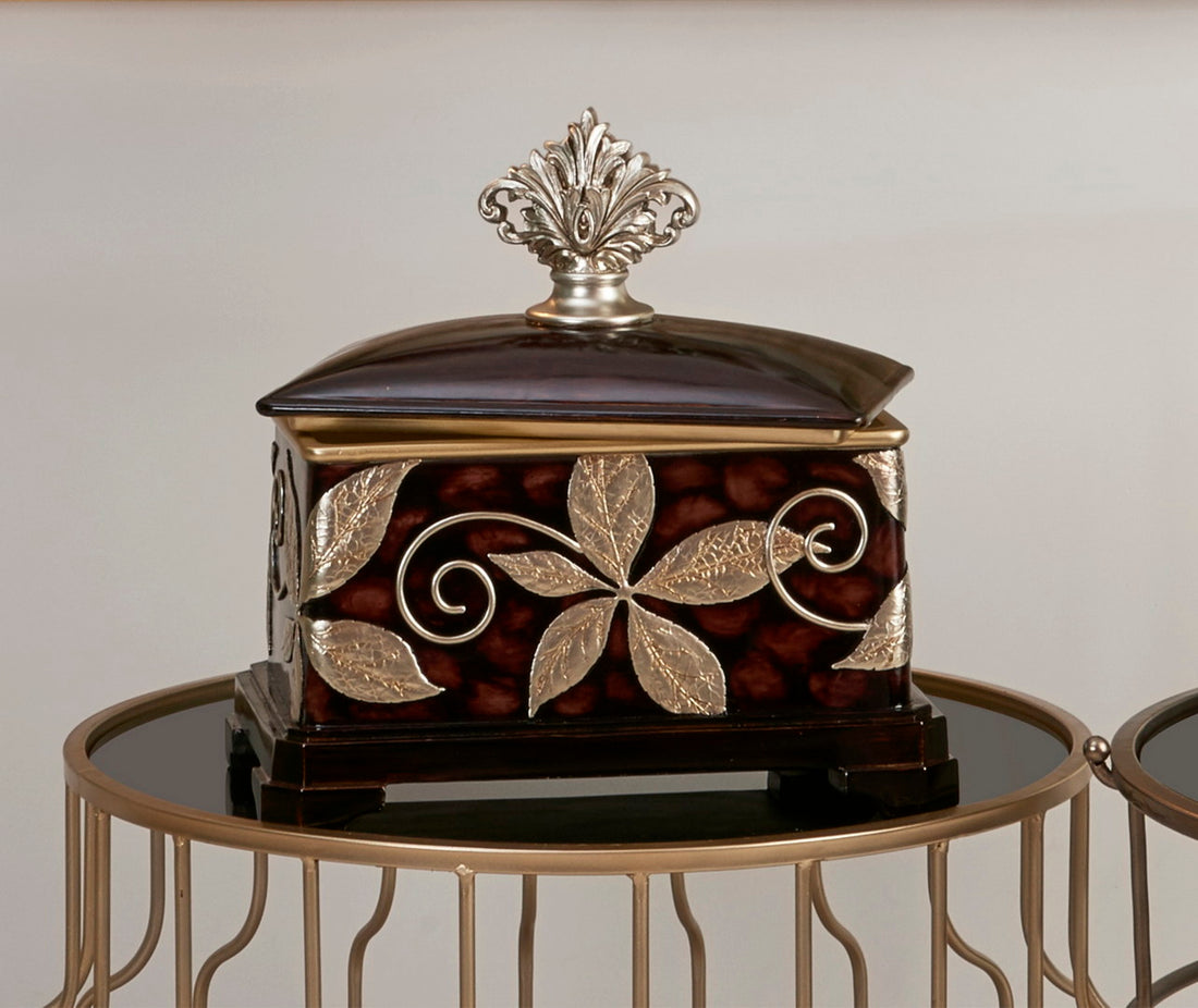 11.5 In Folius Floral Foliage Jewelry Box Cherry Polyresin