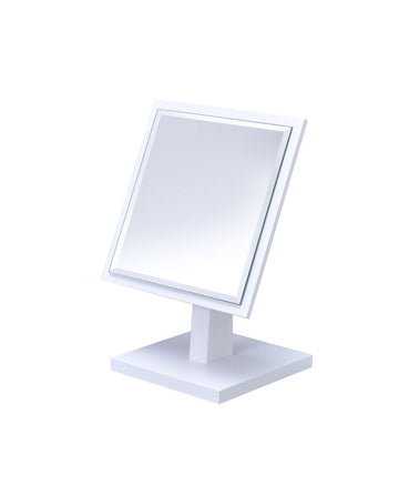 9.5" Tall Polyresin And Wood Make Up Mirror On A Pedestal, White Finish White Wood