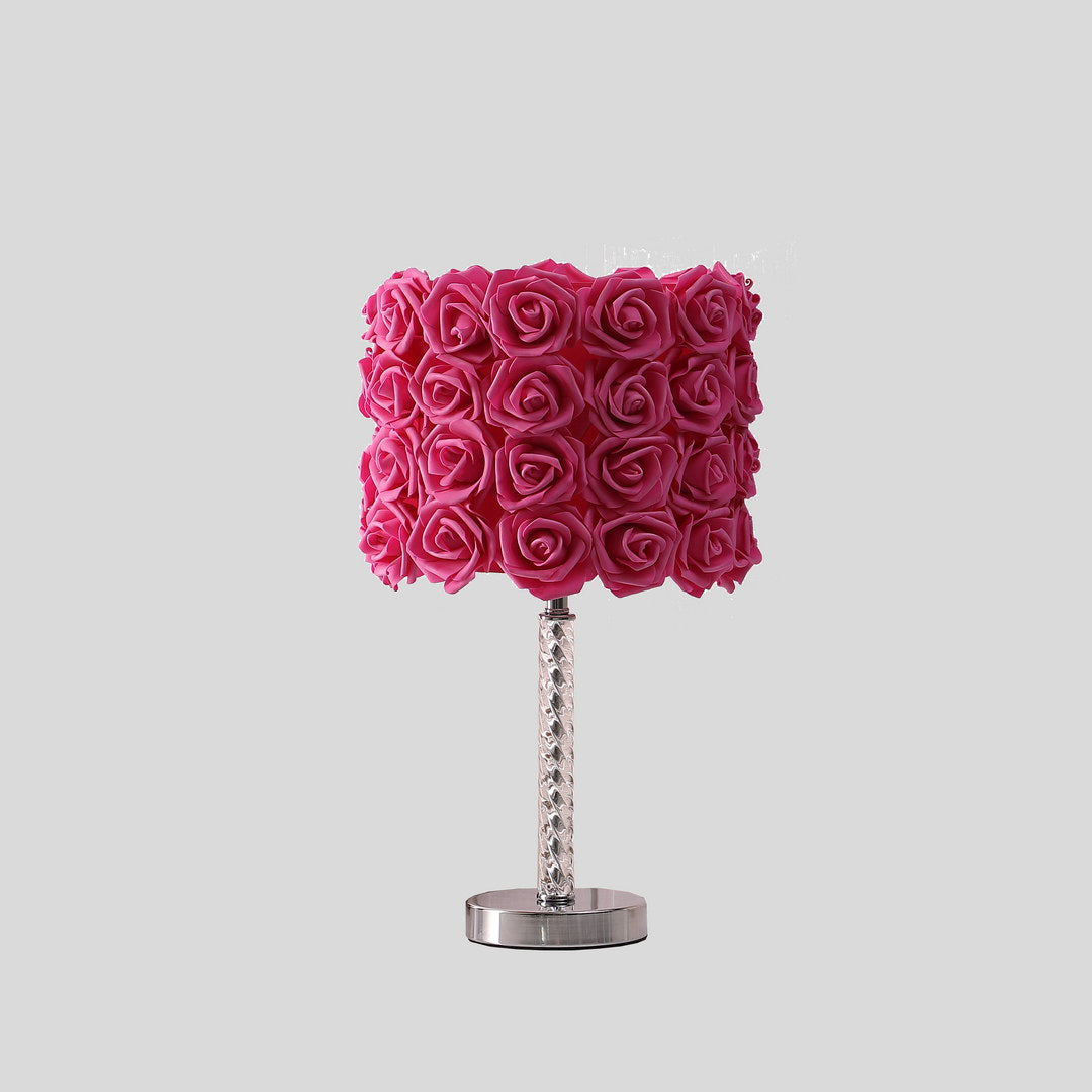 18.25" Red Roses In Bloom Acrylic Metal Table Lamp Multicolor Metal