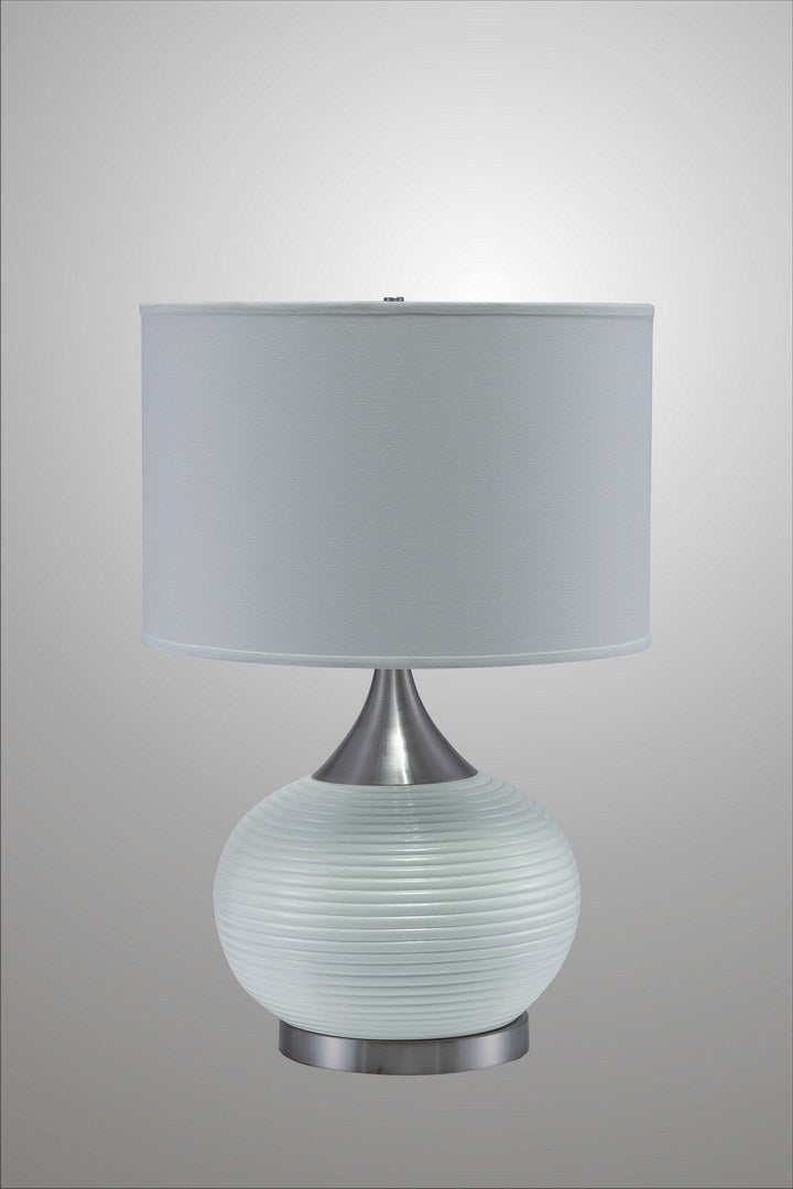 24.5" Tall Ceramic Table Lamp" Horizon", White And Brushed Silver White Metal