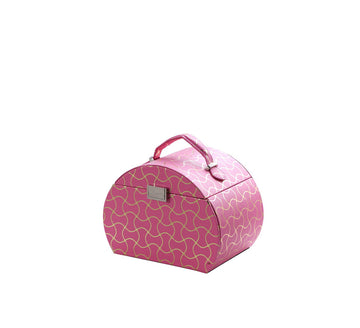 8.8" Long Travel Jewelry Organizer Case, Hot Pink Pink Leather