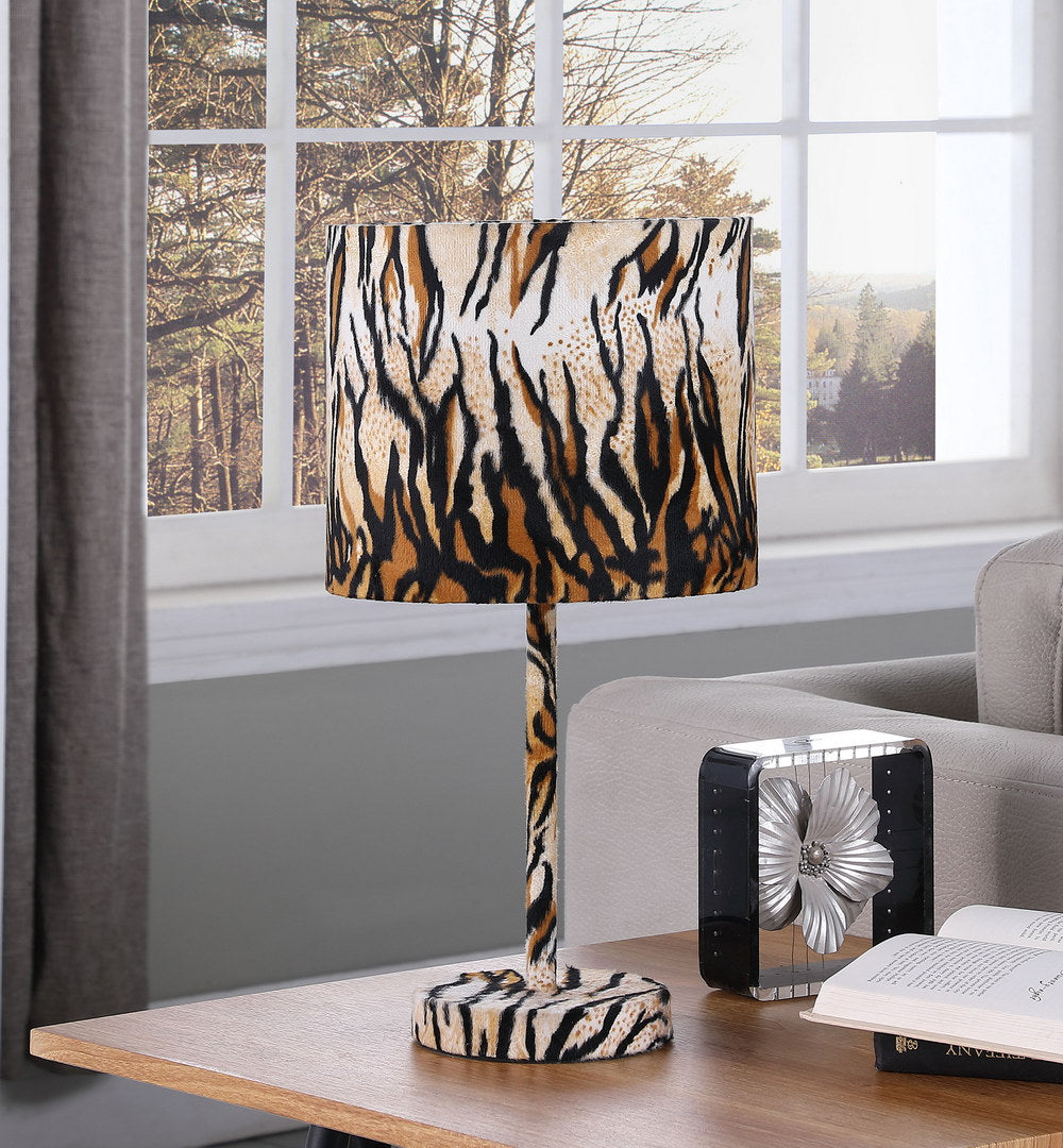 19.25" Faux Suede Tiger Print Metal Table Lamp Tiger Metal