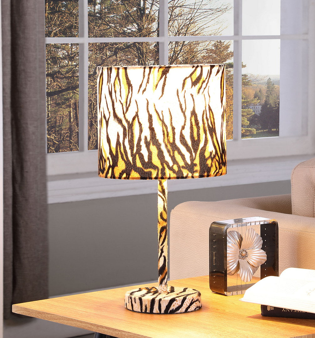 19.25" Faux Suede Tiger Print Metal Table Lamp Tiger Metal