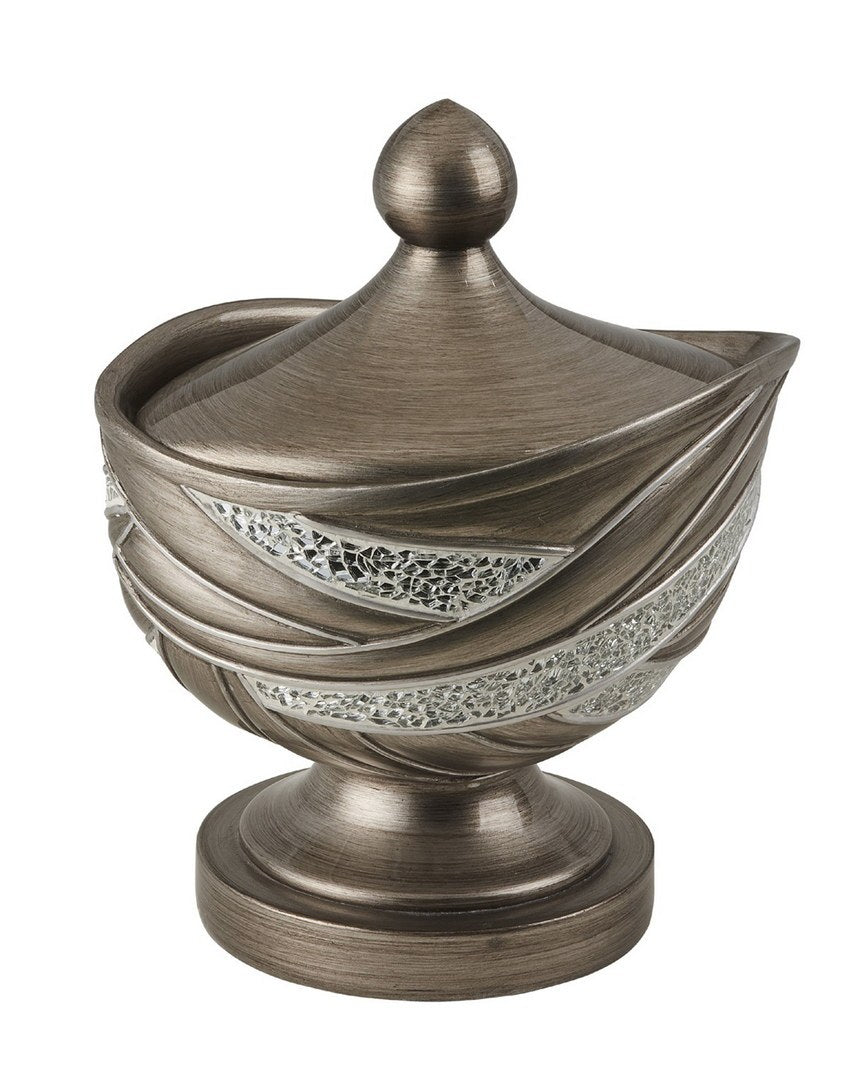 10.5" Tall Polyresin Decorative Jewelry Box "Kairavi" With Silver Swirl Pattern Silver Polyresin