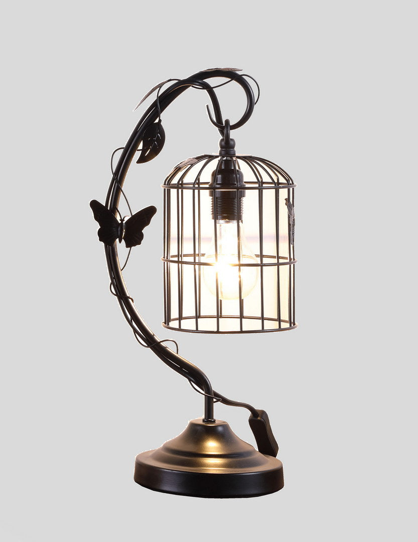 17.5" Iris Black Butterfly Garden Metal Table Lamp Matte Black Metal