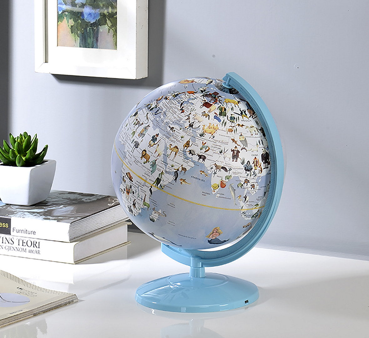 12.75" Animals Atlas World Globe Night Light Blue Acrylic