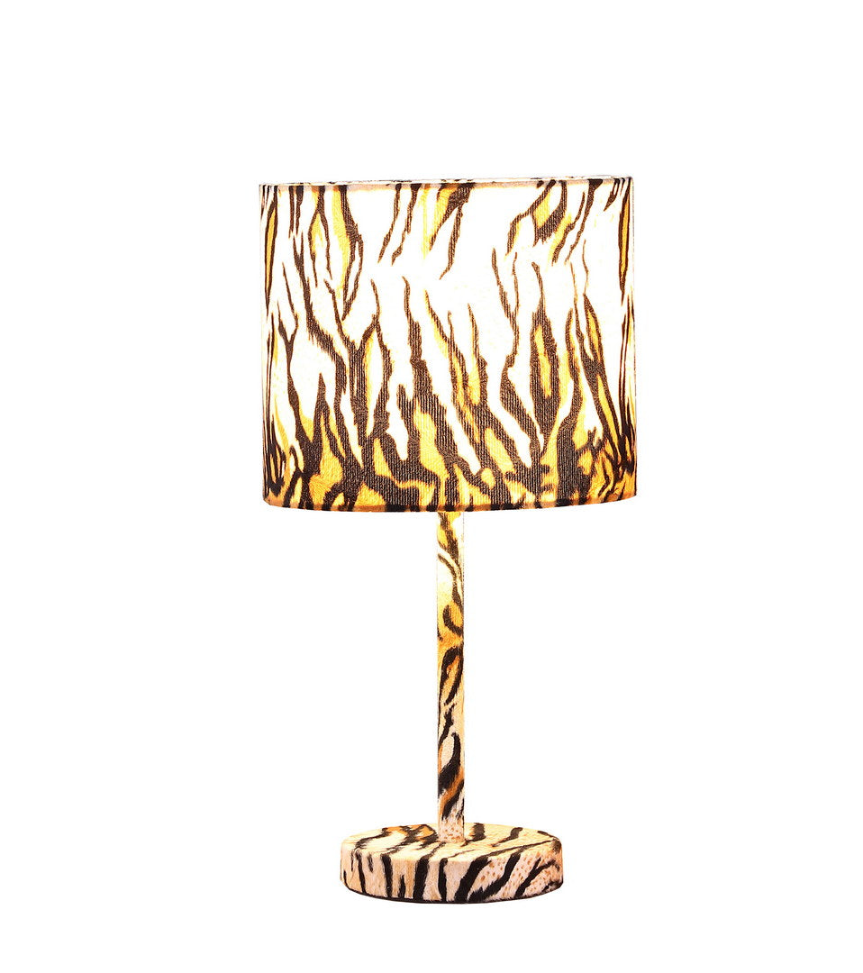 19.25" Faux Suede Tiger Print Metal Table Lamp Tiger Metal