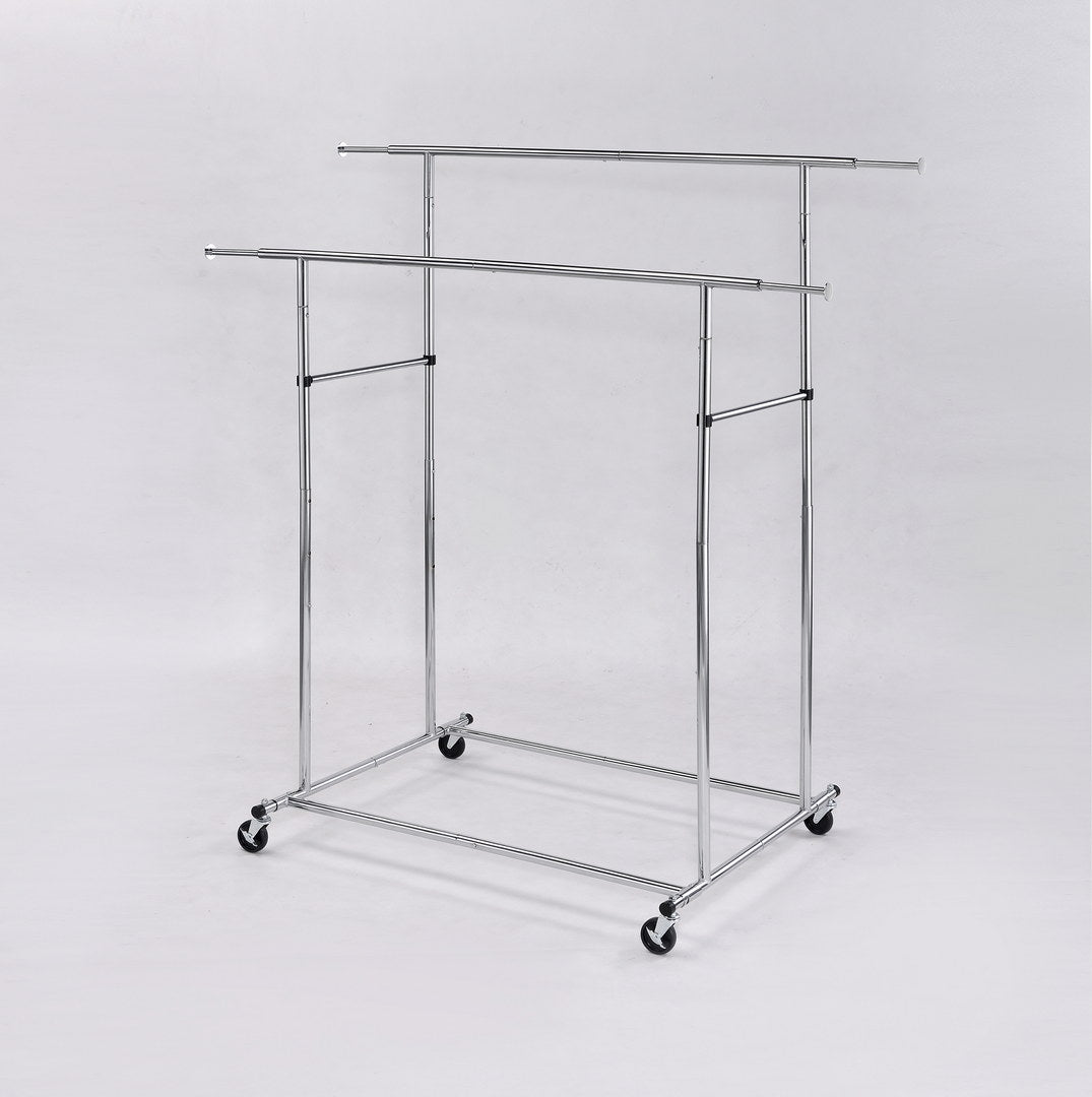 65" Dual Bar Adjustable Industrial Garment Rack Chrome Metal
