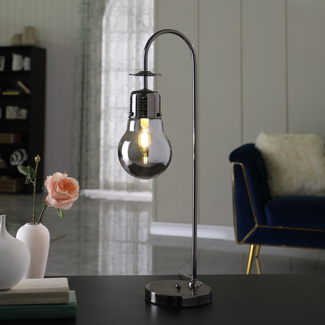 29" In Adan Edison Restorative Glass Led Downbridge Black Chrome Metal Table Lamp Black Metal