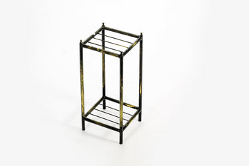 17" Gray Stone Slab 2 Tier Small Square Black Gold Cast Metal Plant Stand Multicolor Metal