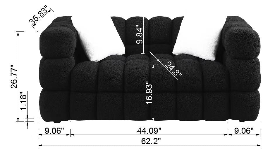 62.2Length ,35.83" Deepth ,Human Body Structure For Usa People, Marshmallow Sofa,Boucle Sofa ,Black Color, 2 Seater Black Light Brown Wood Primary Living Space Medium Soft Split Back Eucalyptus Square Arms Boucle 2 Seat