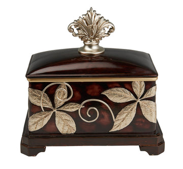 11.5 In Folius Floral Foliage Jewelry Box Cherry Polyresin