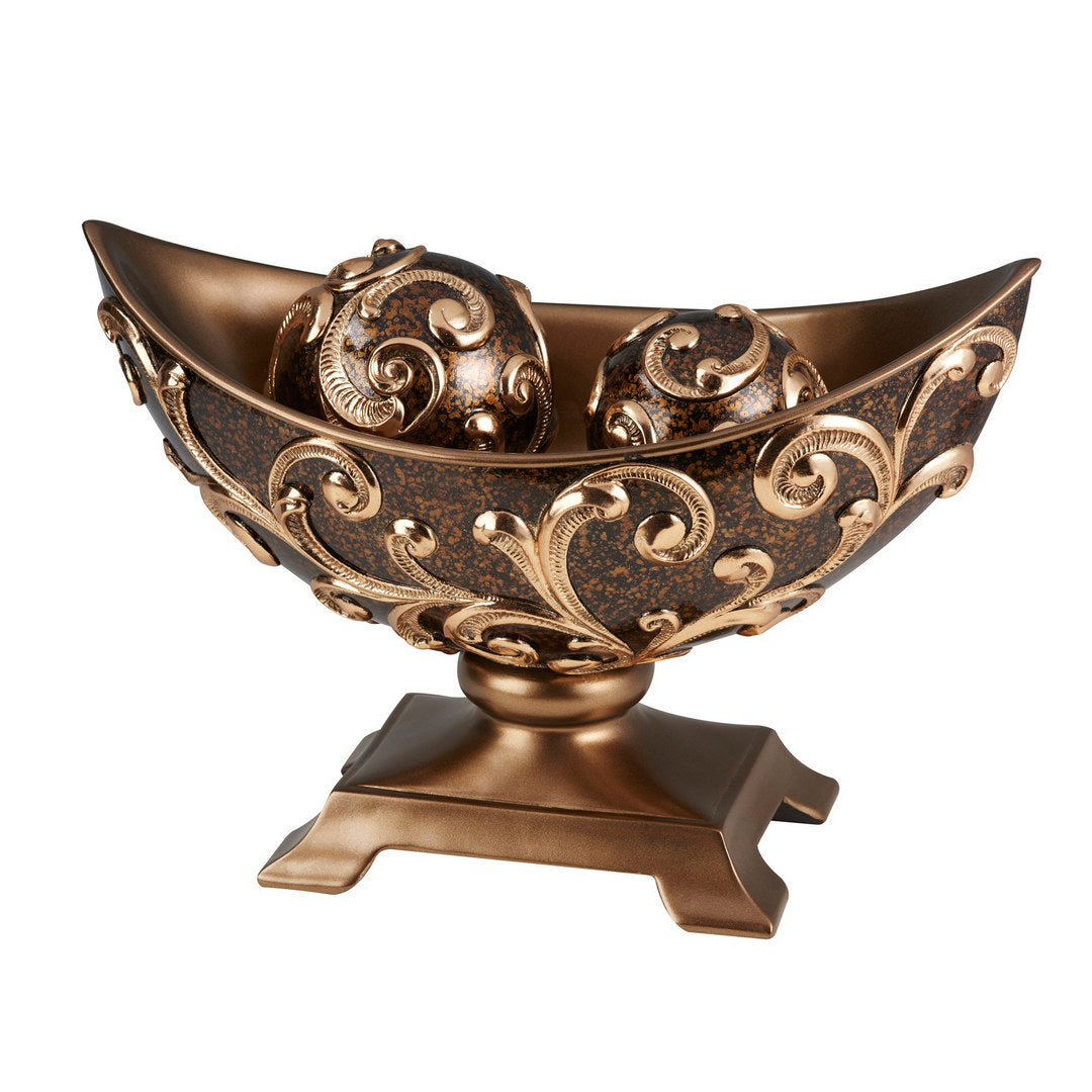15.75" Long Polyresin Decorative Bowl "Odysseus", Baroque Style Brown Polyresin