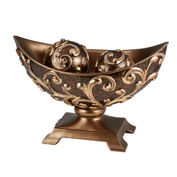 15.75" Long Polyresin Decorative Bowl "Odysseus", Baroque Style Brown Polyresin