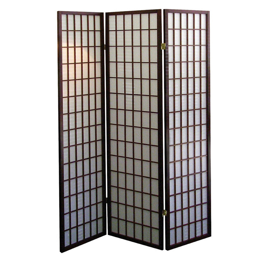 70" Tall 3 Panel Screen Room Divider, Japanese Style With Cherry Finish Cherry Wood