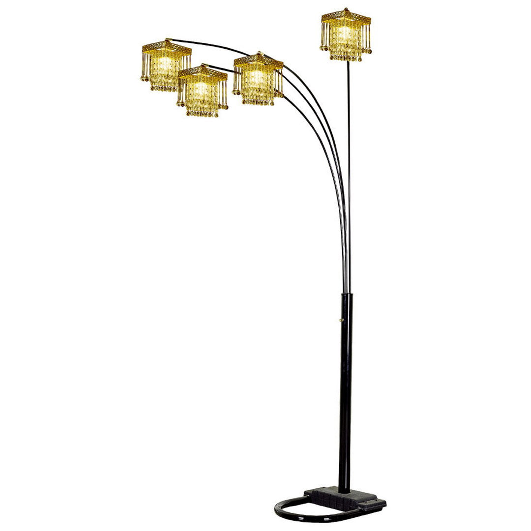 84" Tall Floor Lamp W Black Finish And 4 Arch Arms, Crystal Chandelier Design Black Metal