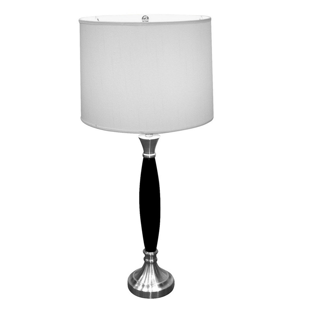 30" Tall Wood And Chrome Table Lamp, White Linen Shade Multicolor Wood