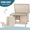 Outdoor Fir Wood Dog House With An Open Roof Ideal For Small To Medium Dogs. Dog House With Large Terrace With Clear Roof.Weatherproof Asphalt Roof And Treated Wood. Cream Solid Wood