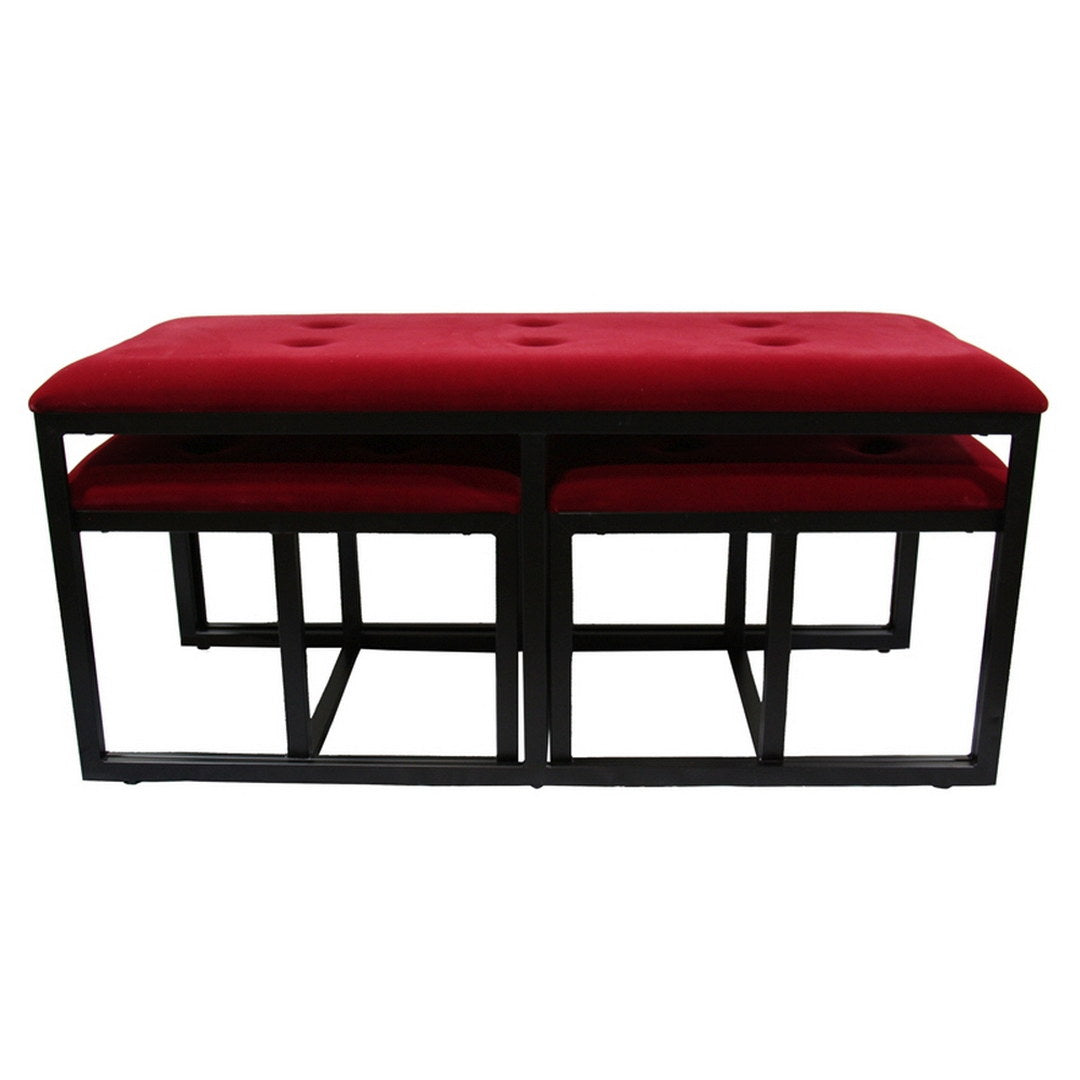 20.5" Tall Metal Bench With 2 Additional Seating, Black And Red Finish Black Metal