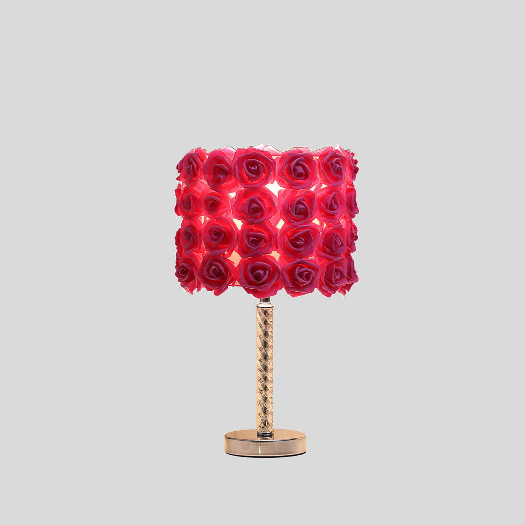 18.25" Red Roses In Bloom Acrylic Metal Table Lamp Multicolor Metal