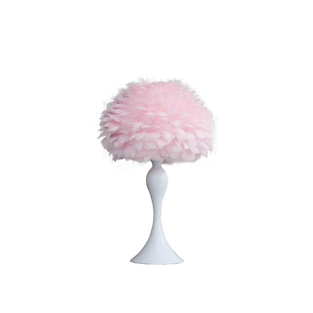 18.25"In Soft Pink Feather Aquina Crisp White Contour Glam Table Lamp Multicolor Metal