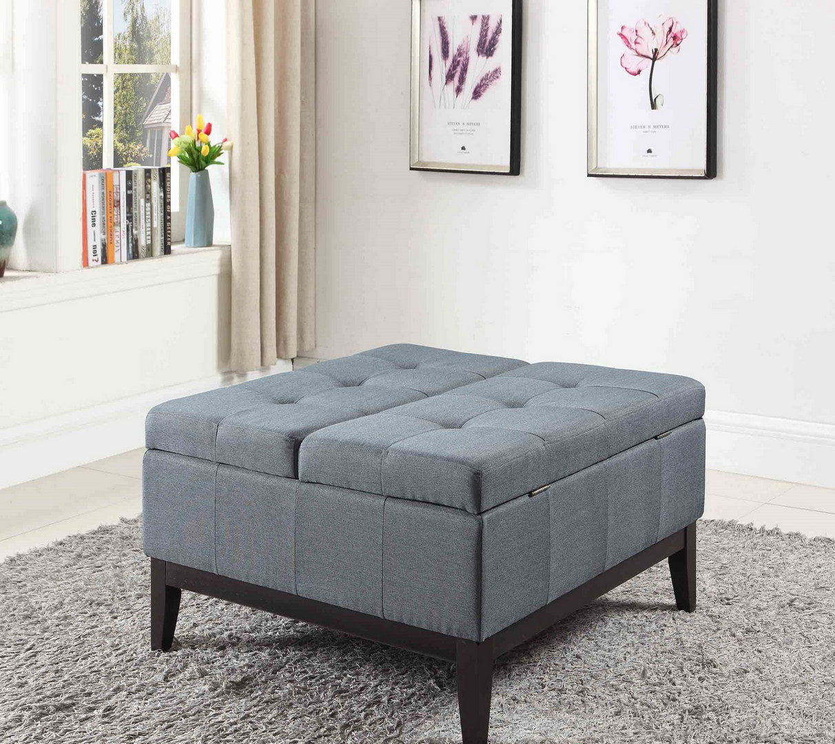 18" Tall Dual Lift Coffee Table With Storage, Blue And Gray Blue Wood