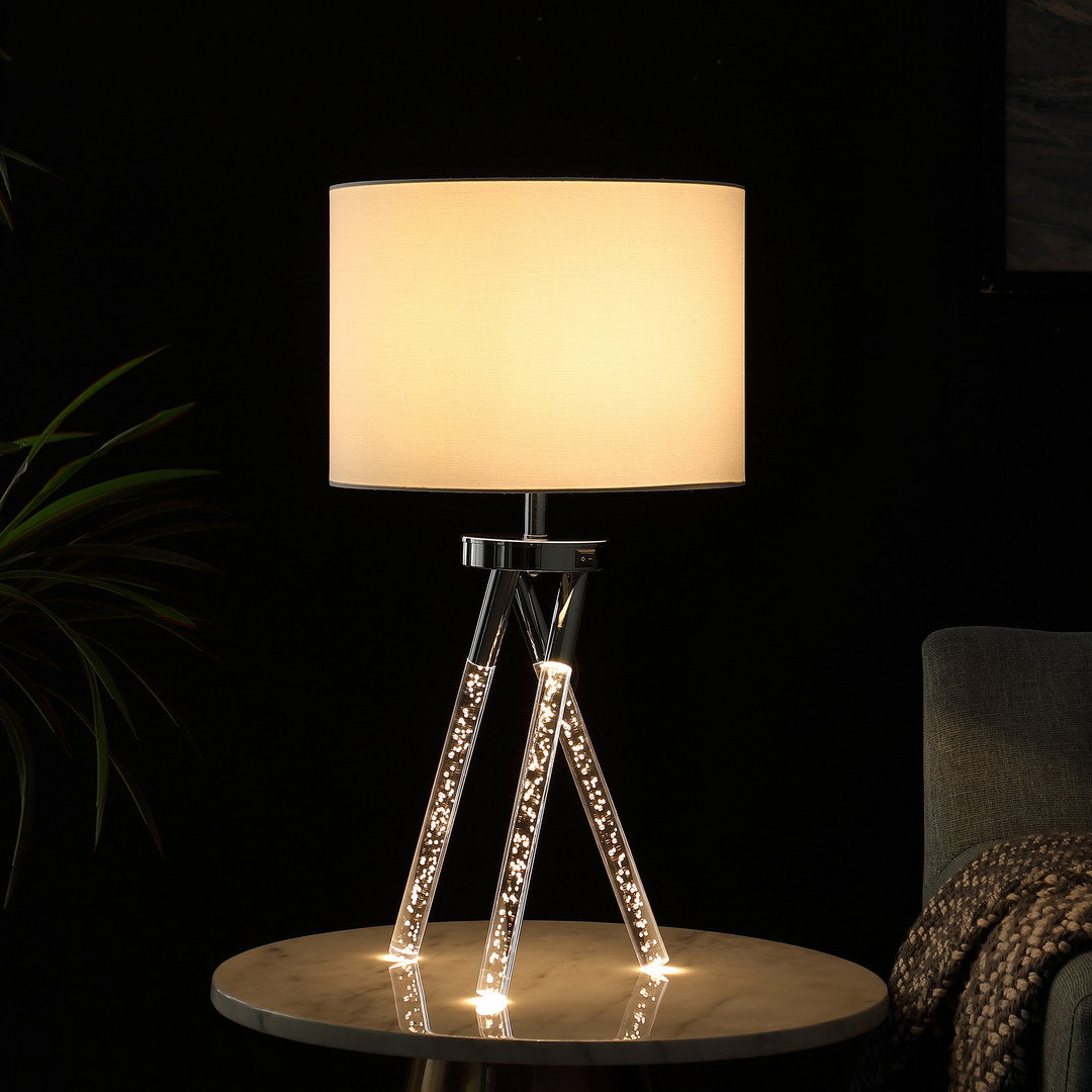 26.25" In Mid Century Birgit Led Acrylic Tapered Legs Silver Metal Table Lamp Silver Metal