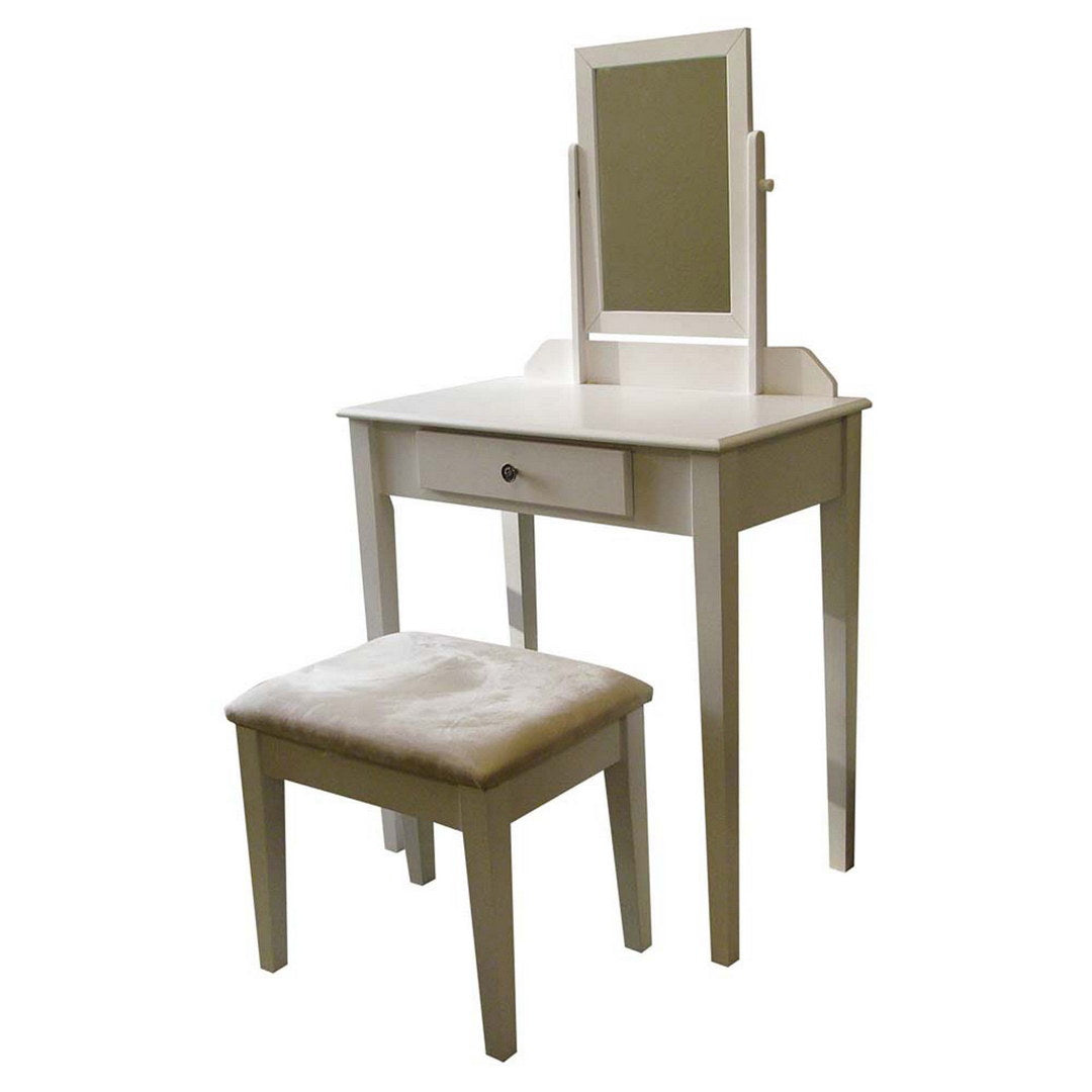50.5" Tall Wooden 3 Piece Make Up Vanity Set, Bronze Finish White Wood