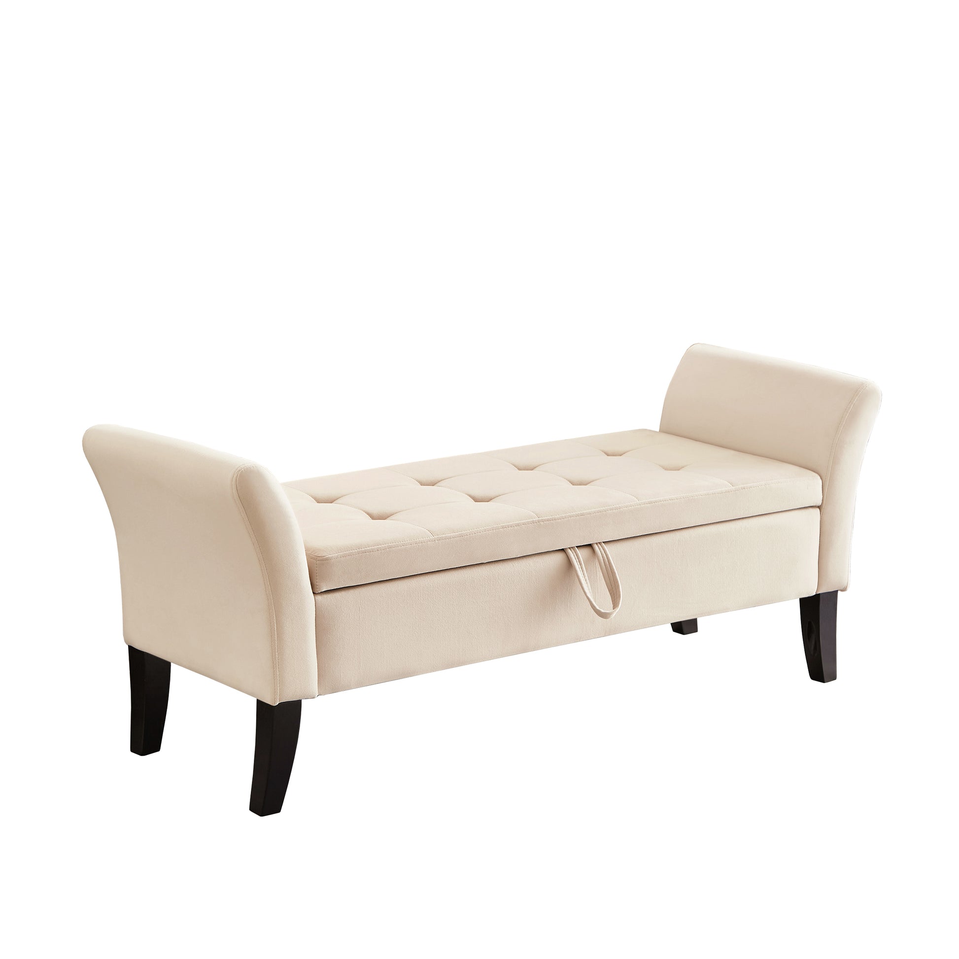 51.5" Bed Bench With Storage Beige Velvet Beige Foam Velvet