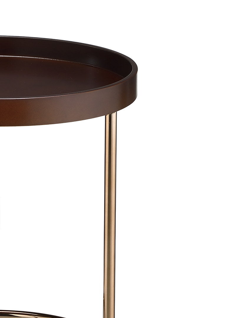 21.75" Espresso Edie Mid Century Lipped Edge Side Table W Copper Legs Multicolor Metal