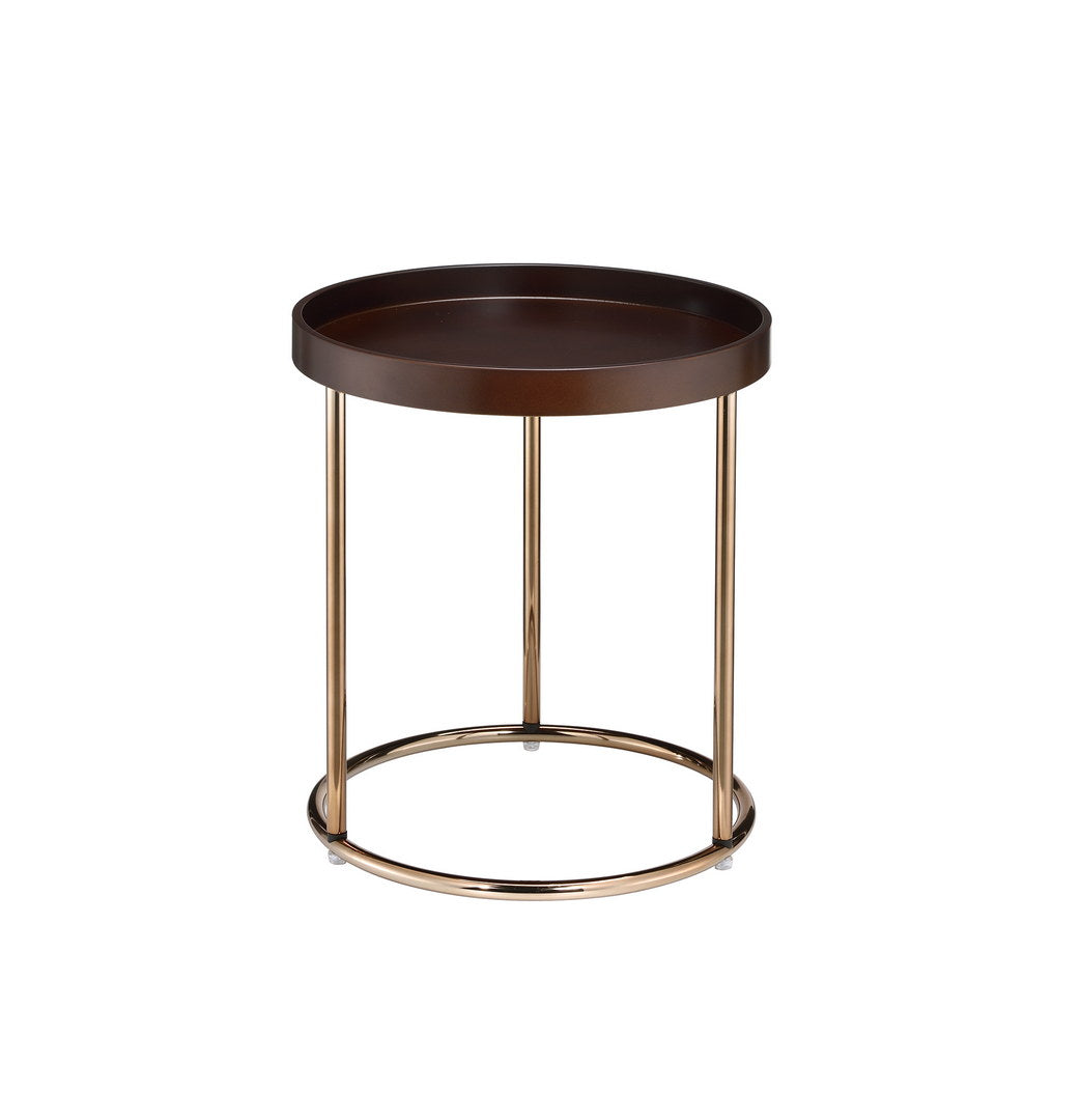 21.75" Espresso Edie Mid Century Lipped Edge Side Table W Copper Legs Multicolor Metal