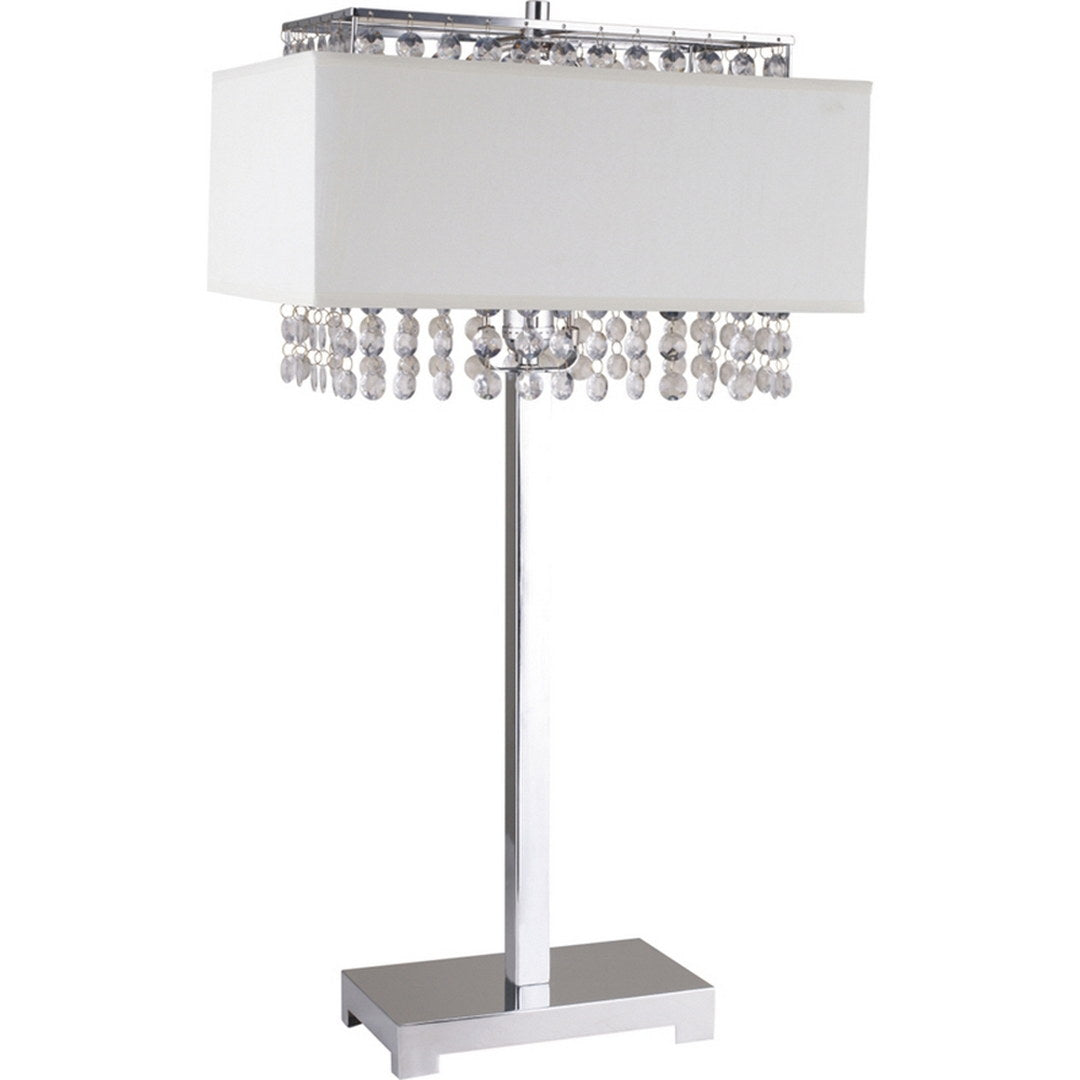 28" Tall Metal Table Lamp W Silver Finish, White Shade W Crystal Accents Multicolor Metal