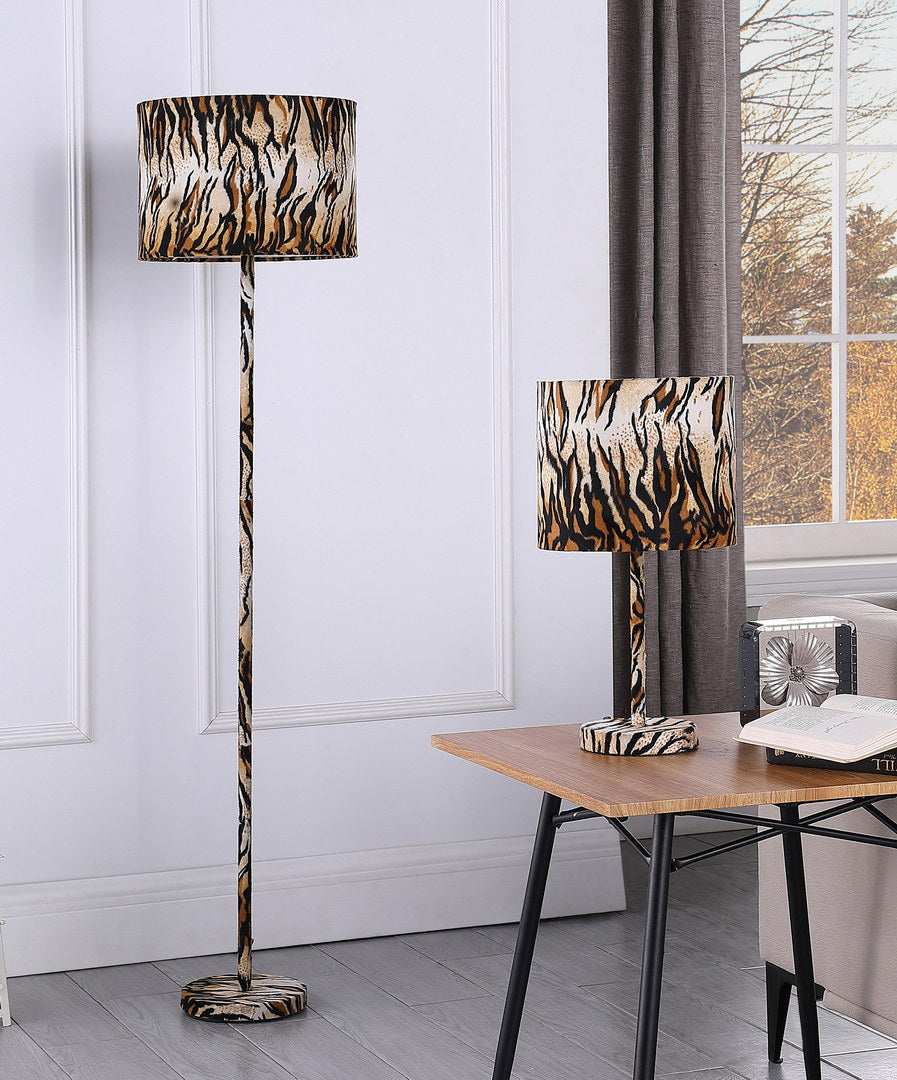 19.25" Faux Suede Tiger Print Metal Table Lamp Tiger Metal