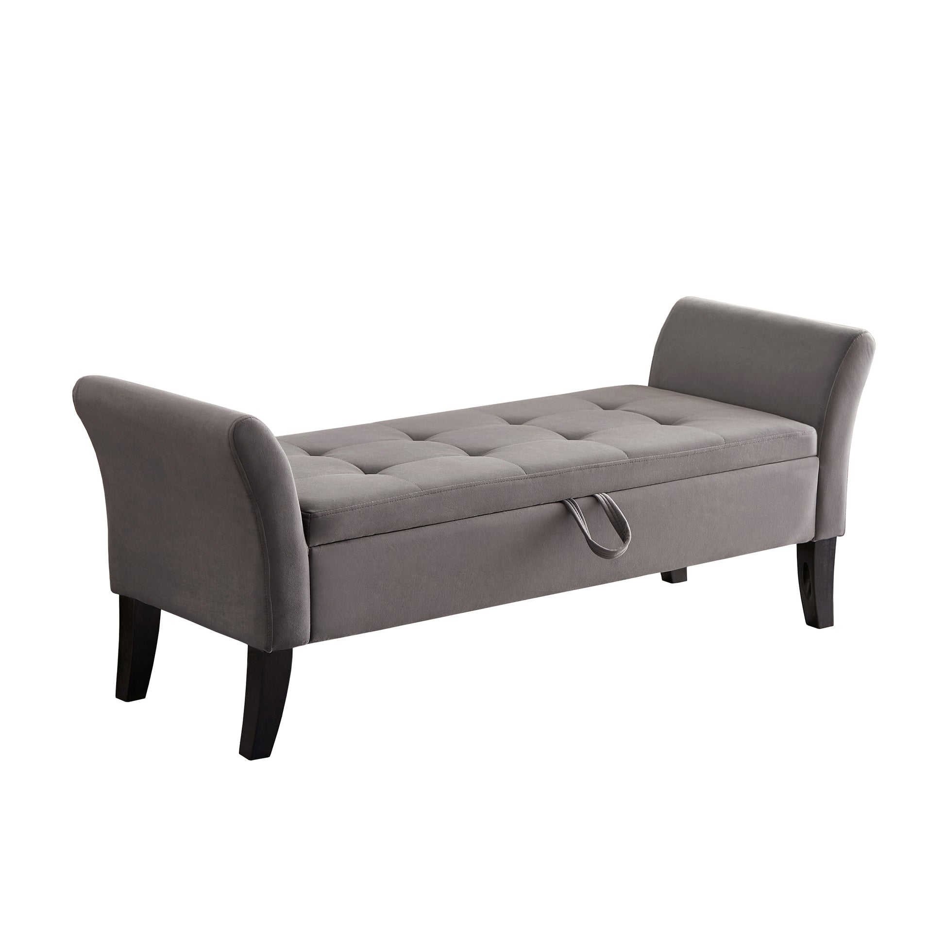 51.5" Bed Bench With Storage Grey Velvet Grey Foam Velvet