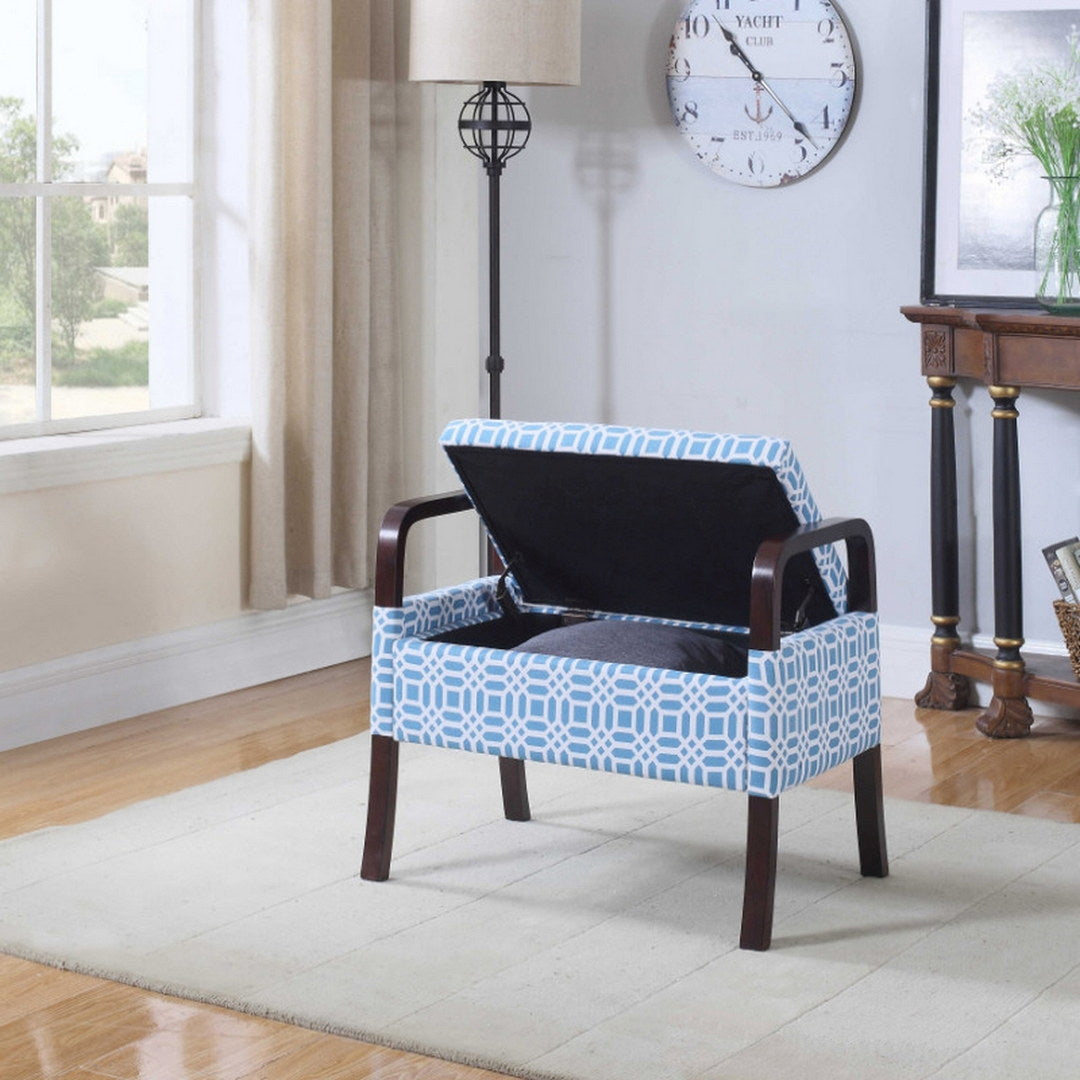 23" Tall Wooden Vanity Storage Seat, Monochrome Print Multicolor Wood