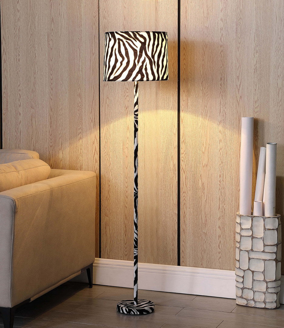 59" Faux Suede Zebra Print Floor Lamp Multicolor Metal