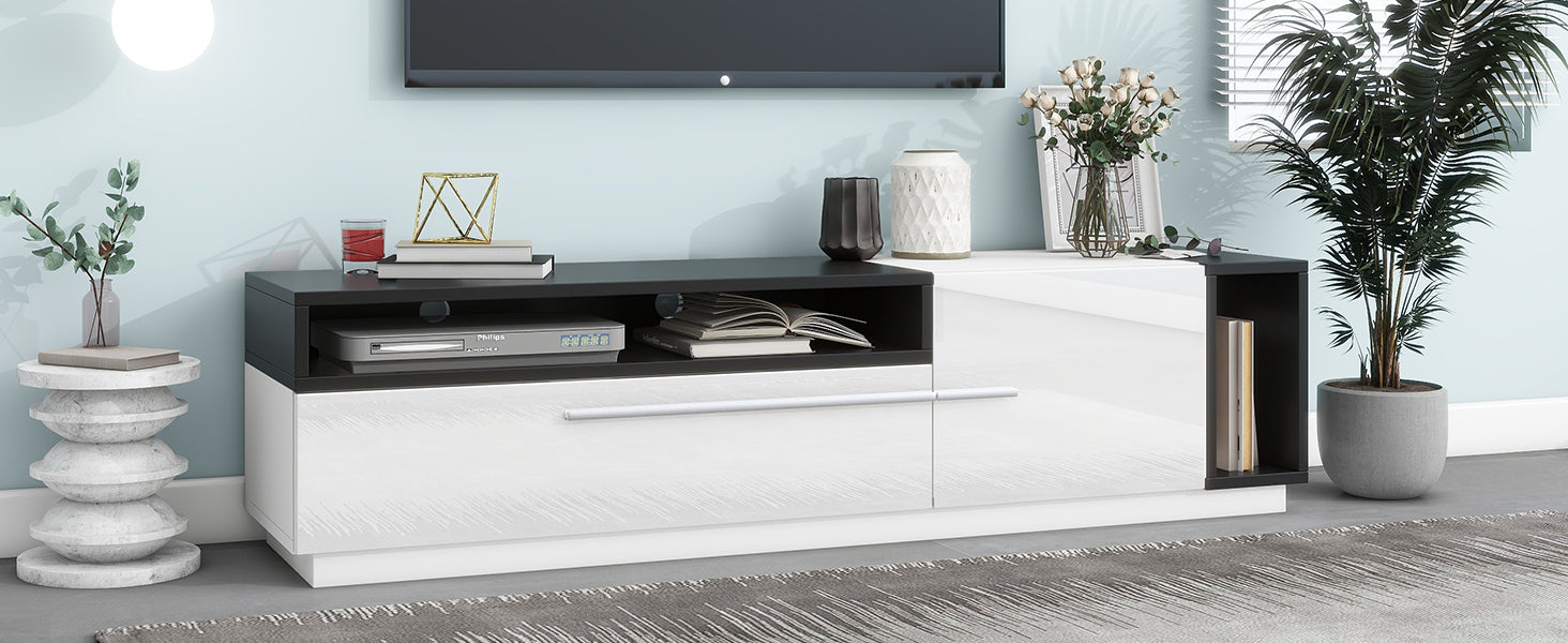 ON TREND Two tone Design TV Stand with Silver Handles white-primary living space-60-69 inches-70-79