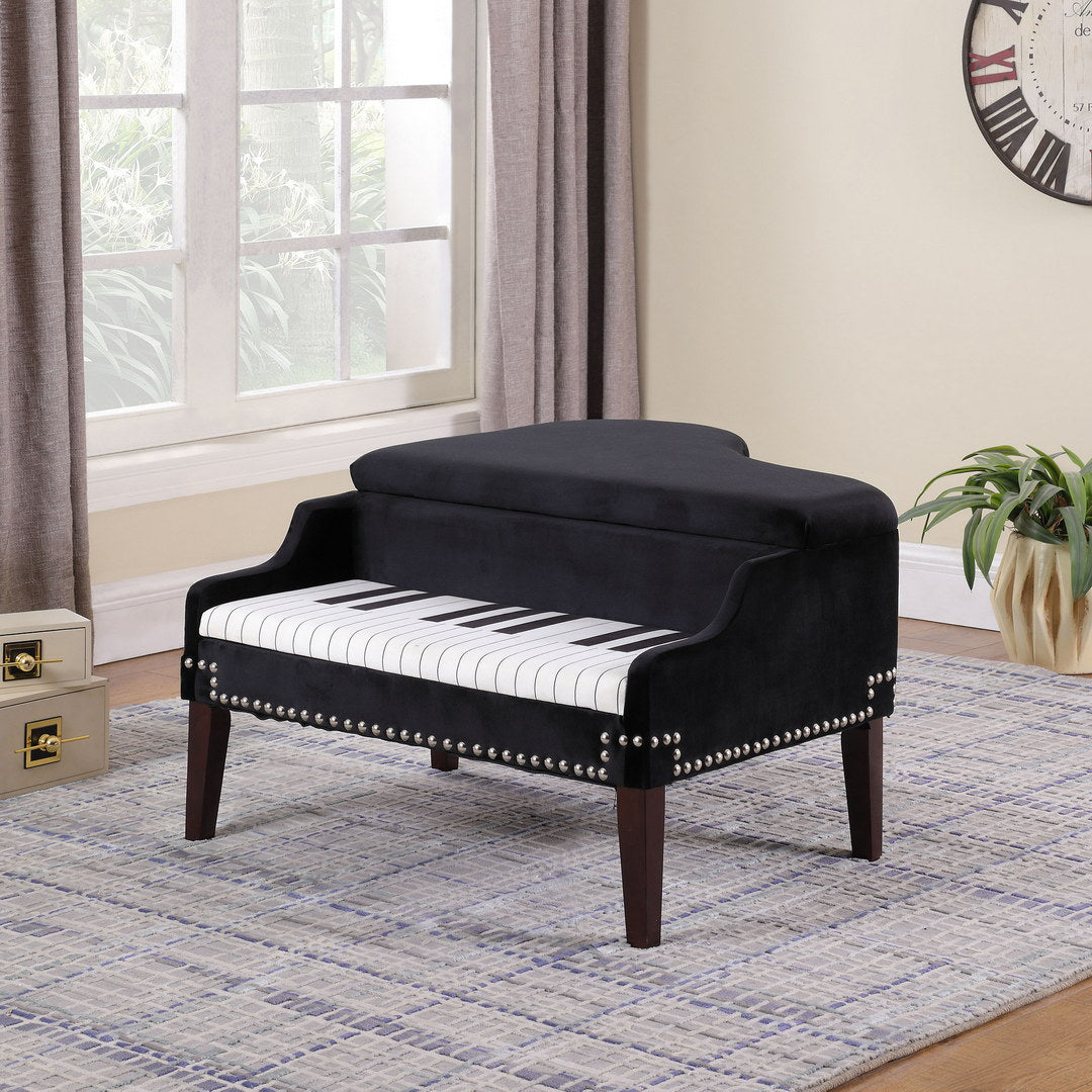 21 Inch Long Navy Blue Piano Silver Nailheads Storage Ottoman Blue Fabric