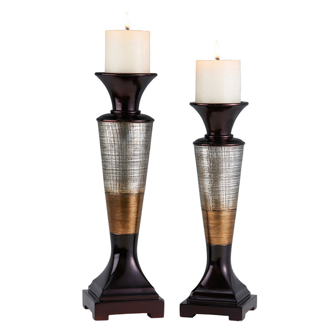 14" And 16" Tall Polyresin "Naomi" Candleholder, Egyptian Style Set Of 2 Multicolor Polyresin