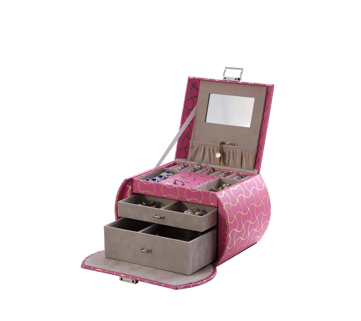 8.8" Long Travel Jewelry Organizer Case, Hot Pink Pink Leather