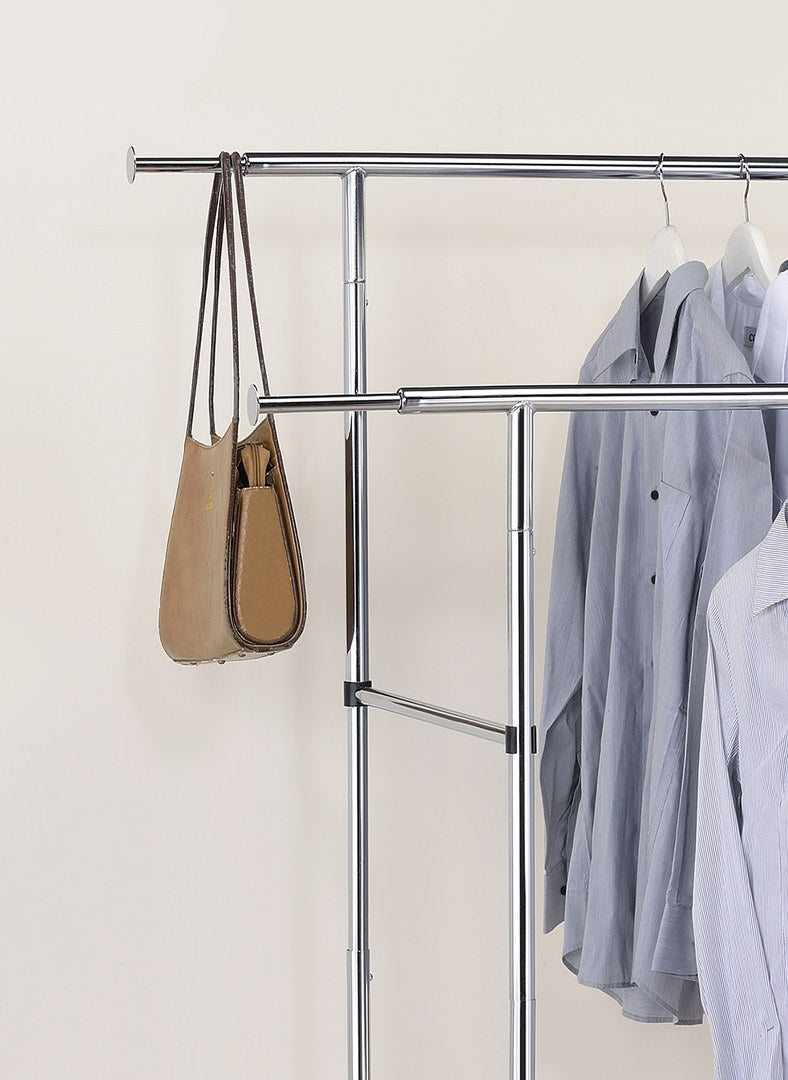 65" Dual Bar Adjustable Industrial Garment Rack Chrome Metal