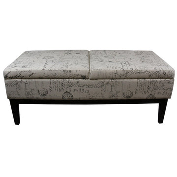 19.5" Tall Storage Bench, Dual Lift, Old World Print Multicolor Wood