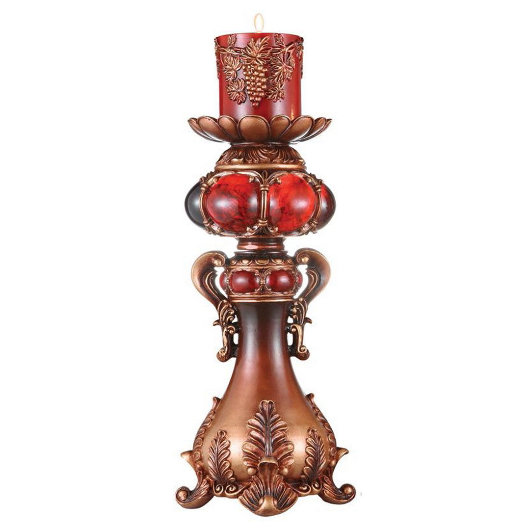 20" Tall Polyresin Candleholder, Red And Brown Finish Multicolor Polyresin