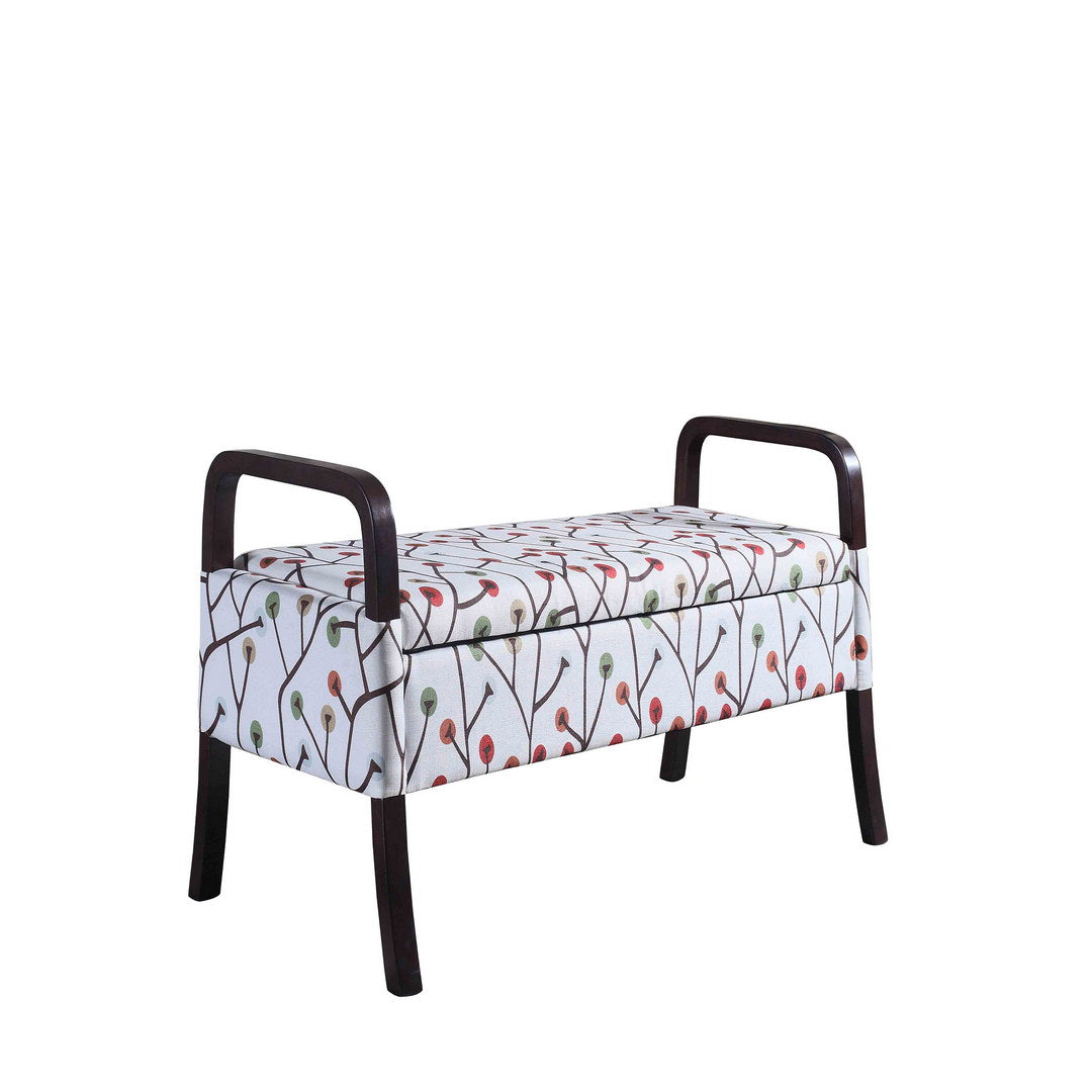 23.25" Tall Wooden Storage Seat, Cherry Blossom Print Multicolor Wood