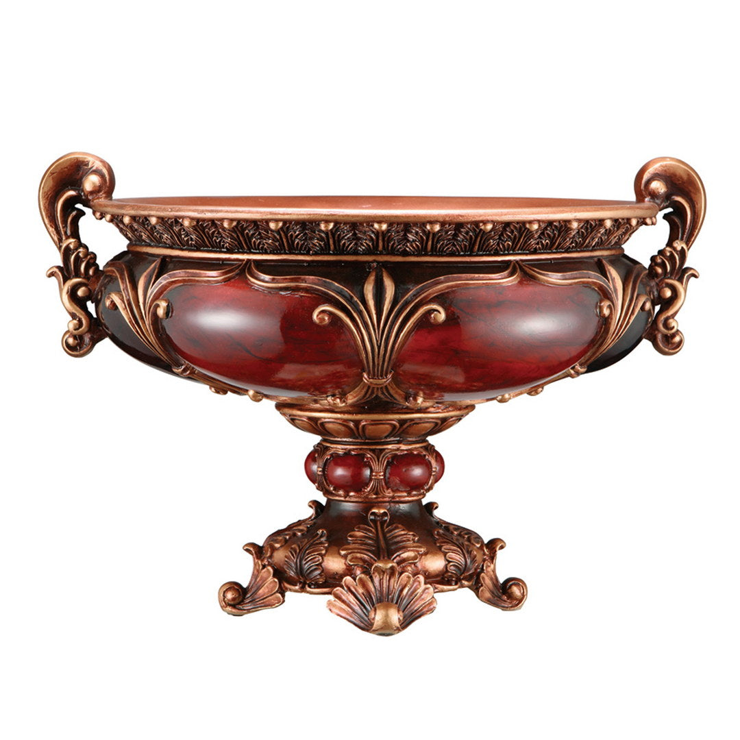 10" Tall Polyresin Decorative Fruit Bowl, Victorian Style Red Polyresin