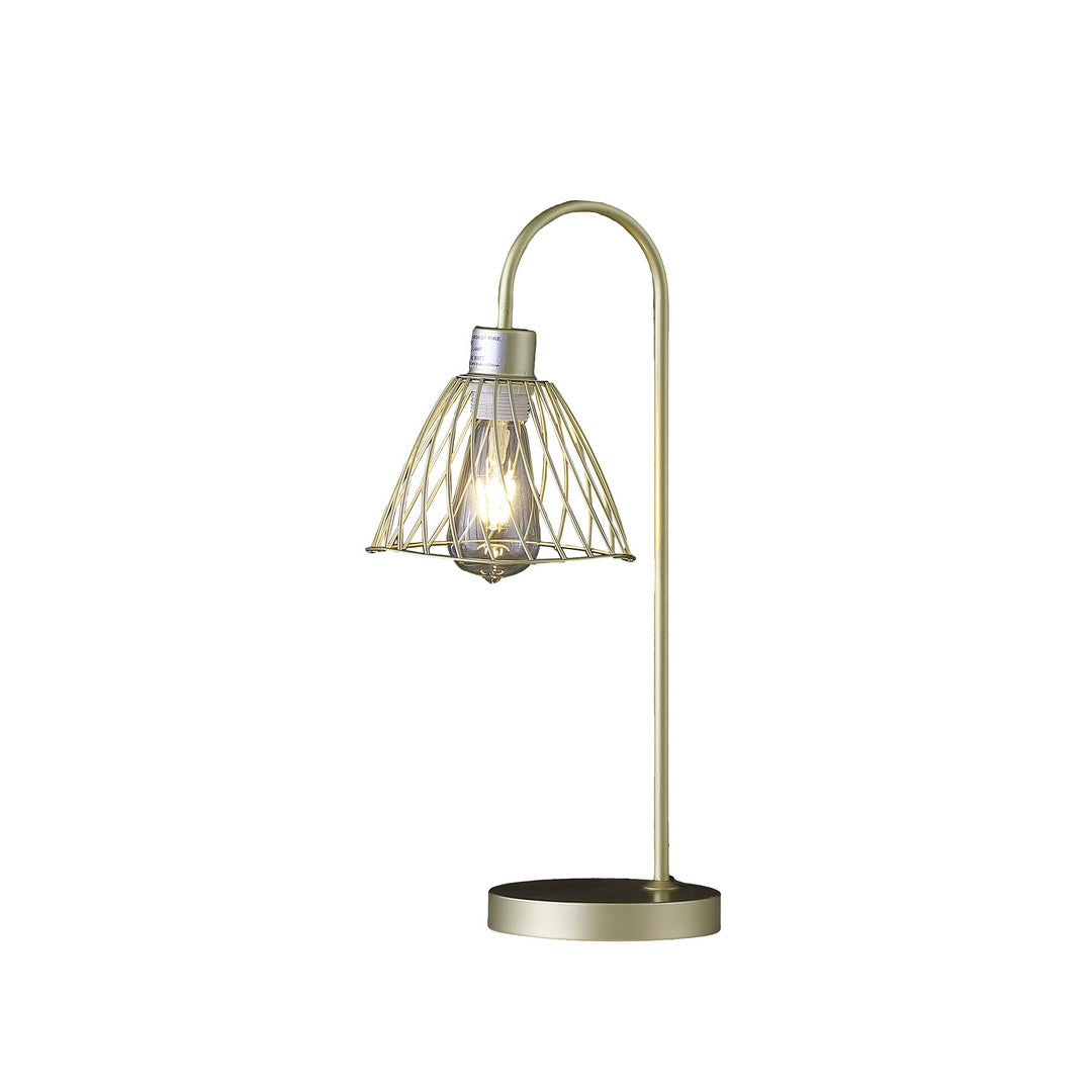 20.5" In Industrial Farm Pendant Cage Satin Matte Gold Metal Table Lamp Gold Metal