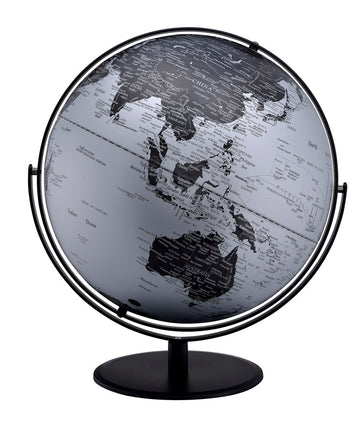 20.5" Tall Black And Silver Globe With 3D Mountain Landscape Black Polyresin