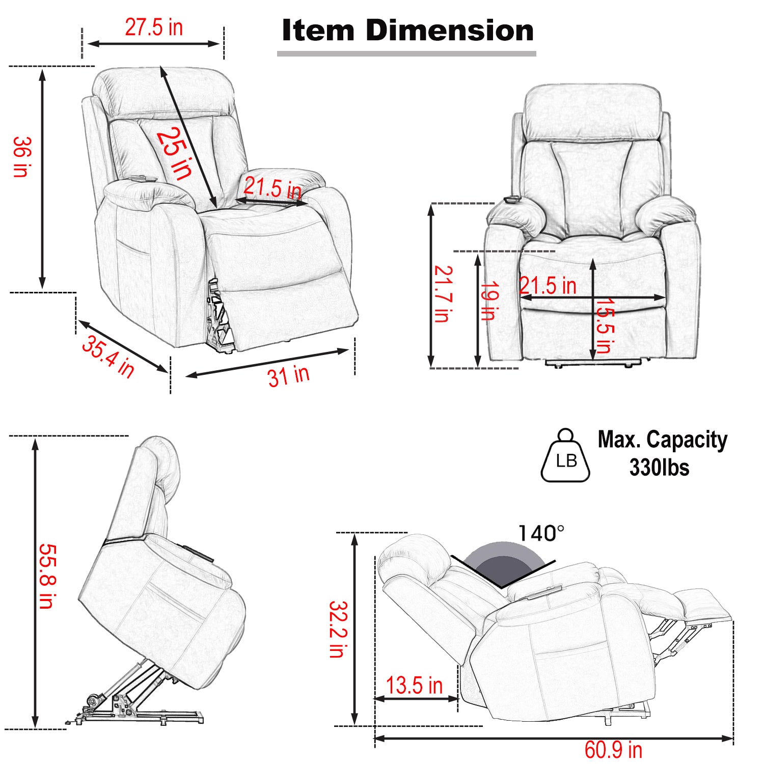 Electric Power Lift Recliner Chair For Elderly, Fabric Recliner Chair For Seniors, Home Theater Seating,Living Room Chair,Side Pocket, Remote Control,Light Gray Light Brown Wood Primary Living Space Heavy Duty Rubberwood Light Gray Polyester Power Remote